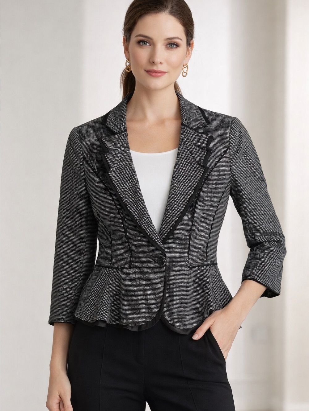 White House Black Market Peplum Blazer Jacket Size 8 Quiet Luxury Dark Academia